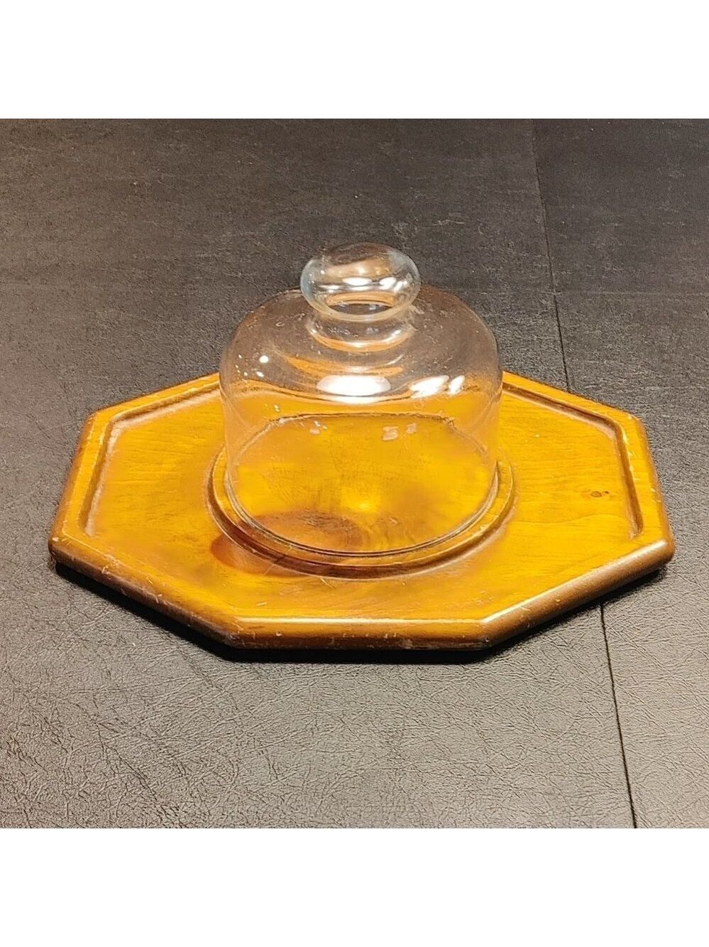 Vintage Teakwood Charcuterie Cheese Board with Glass Cloche - Picture 2 of 7